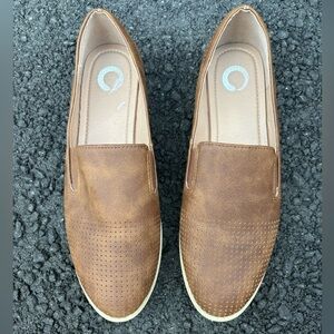 Journee Collection Lucie Loafer Flats in Brown Leather with Perforated Detail